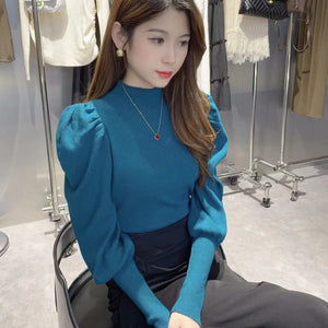 Knitwear Bottoming Slim Puff Sleeve Pullover Wool Tops
