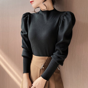 Knitwear Bottoming Slim Puff Sleeve Pullover Wool Tops