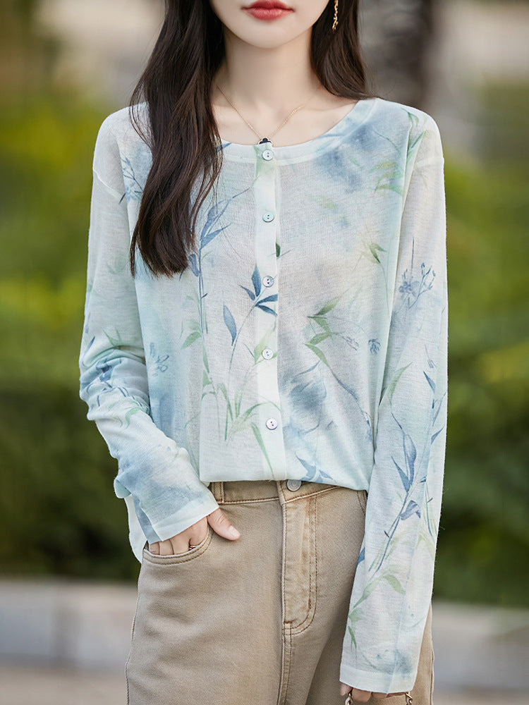 Wool Round Neck Knitted Cardigan Thin
