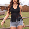 Women's Casual Vacation Solid Color Hem Tassel Back Lace Up Backless Vest Top