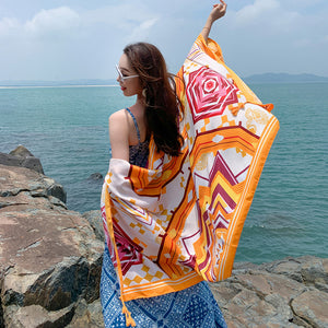 Multicolored Flower Pattern Shawl Sun-proof Scarf Mask