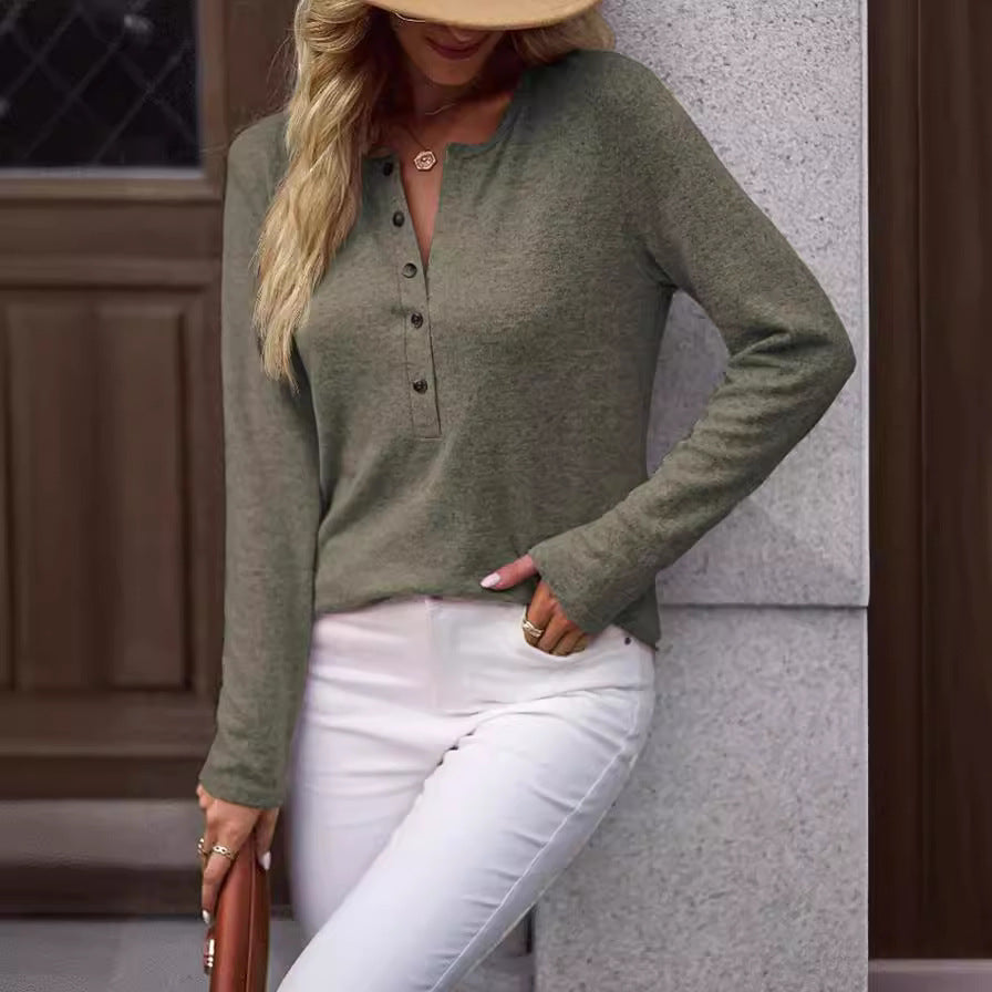 Solid Color Long Sleeve Hollowed Leisure Shirt