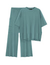 Casual Short Sleeve Pullover Top Wide Leg Pants Casual Suit