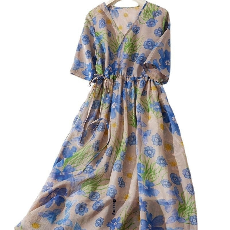 Spring New Ramie Dress Younger Cinched Artistic