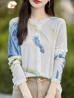 Wool Round Neck Knitted Cardigan Thin