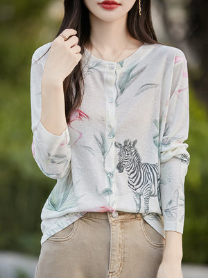 Wool Round Neck Knitted Cardigan Thin