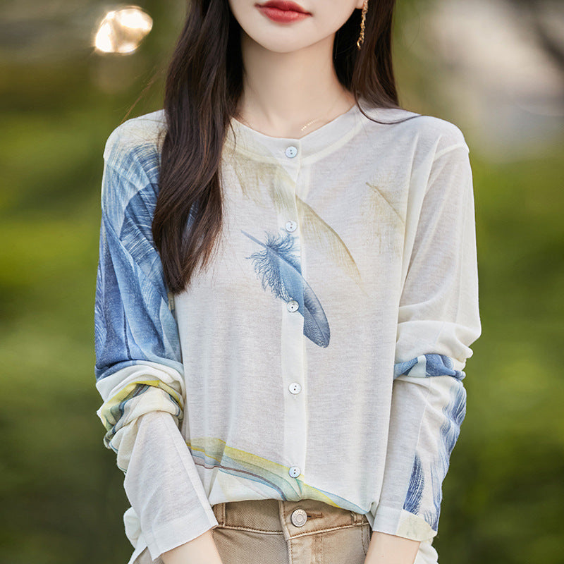 Wool Round Neck Knitted Cardigan Thin