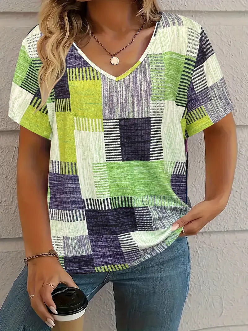 Casual All-matching Square Pattern Short Sleeve