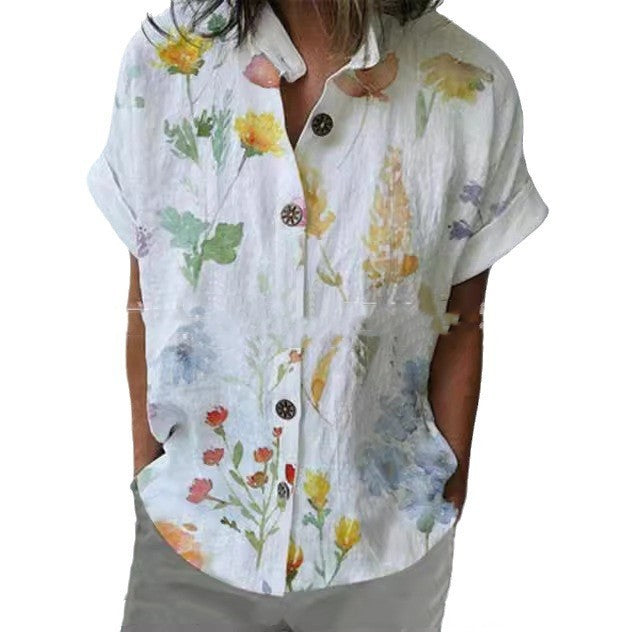 Casual Shirt Collar Loose Short Sleeve With Printing