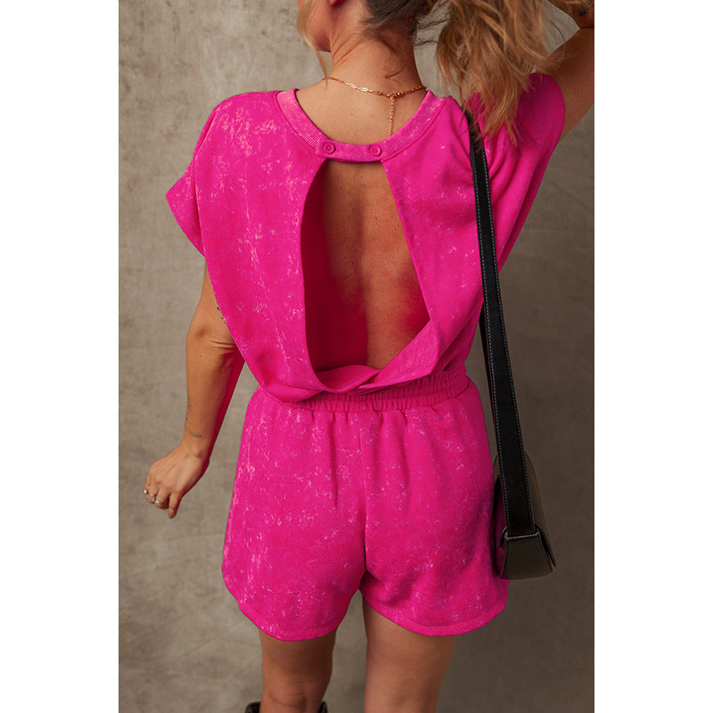 Solid Color Short Sleeve Jumpsuit