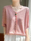 Women's V-neck Tencel Sweater With Short Sleeves