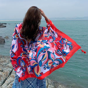 Multicolored Flower Pattern Shawl Sun-proof Scarf Mask